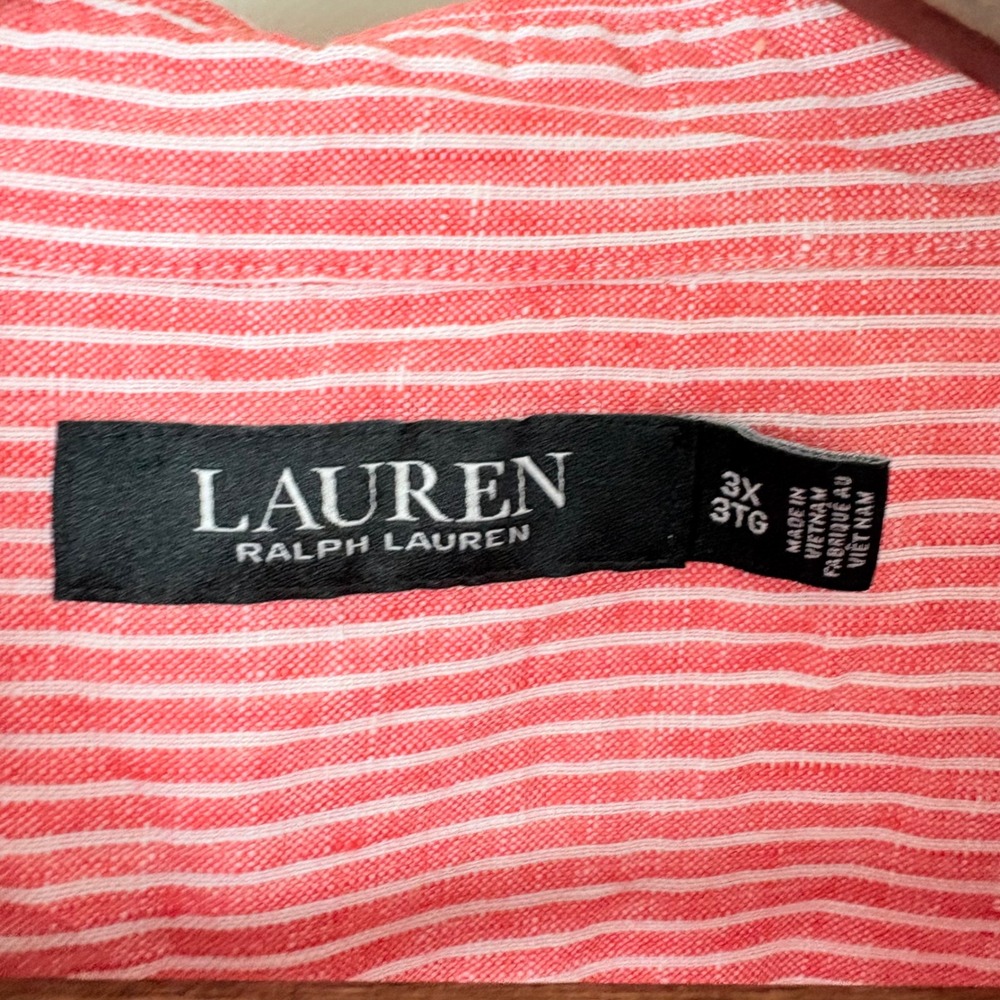 Lauren Ralph Lauren Linen Striped Shirt Womens 3X Pink Red Cool Light Resort - Picture 5 of 8